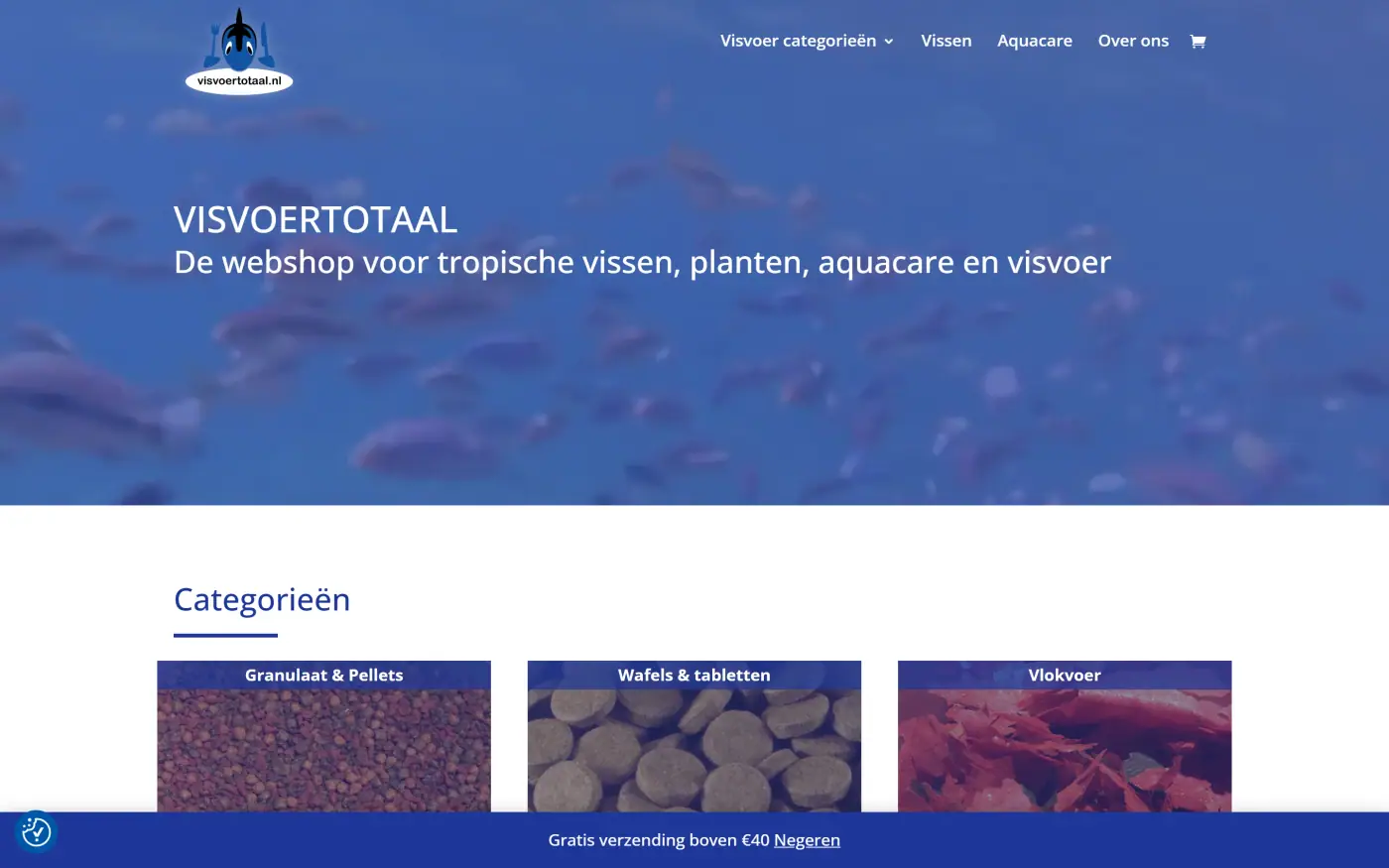 Homepage van de webshop visvoertotaal.nl